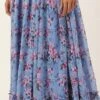 Blue N Pink Digital Printed Georgette Tiered Skirt Festive Wear