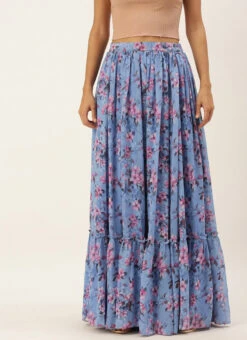 Blue N Pink Digital Printed Georgette Tiered Skirt Festive Wear -Indo Clothing Shop Blue N Pink Digital Printed Georgette Tiered Skirt WBBS02012681 rrc1