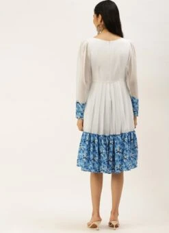 Blue N White Digital Printed Dress Festive Wear -Indo Clothing Shop Blue N White Digital Printed Dress DRBS02208510 b