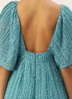 Blue N White Printed Pleated Georgette Jumpsuit Festive Wear After Six Wear -Indo Clothing Shop Blue N White Printed Pleated Georgette Jumpsuit DRBS02211146 rrc2