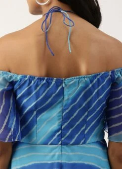 Blue Organza Printed Dress Party Wear 13 Blue Organza Printed Dress Party Wear -Indo Clothing Shop Blue Organza Printed Dress DRBS02205967 rrc2