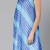 Blue Organza Printed Kaftan Dress Festive Wear