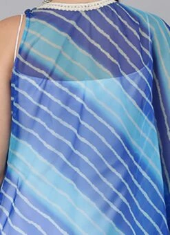 Blue Organza Printed Kaftan Dress Festive Wear -Indo Clothing Shop Blue Organza Printed Kaftan Dress DRBS02204783 rrc3