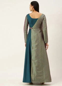 Blue Overlapping Jacquard Gown Festive Wear 11 Blue Overlapping Jacquard Gown Festive Wear -Indo Clothing Shop Blue Overlapping Jacquard Gown IWBS02111150 b