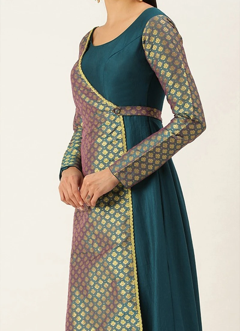 Blue Overlapping Jacquard Gown Festive Wear 1 Blue Overlapping Jacquard Gown Festive Wear