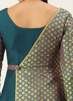 Blue Overlapping Jacquard Gown Festive Wear 13 Blue Overlapping Jacquard Gown Festive Wear -Indo Clothing Shop Blue Overlapping Jacquard Gown IWBS02111150 rrc2