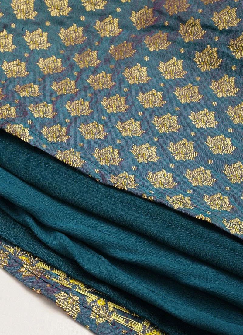 Blue Overlapping Jacquard Gown Festive Wear 8 Blue Overlapping Jacquard Gown Festive Wear - Image 8