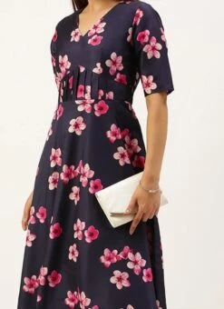 Blue Printed Art Silk Fit And Flare Dress After Six Wear