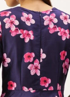 Blue Printed Art Silk Fit And Flare Dress After Six Wear -Indo Clothing Shop Blue Printed Art Silk Fit And Flare Dress DRBS02203484 rrc2