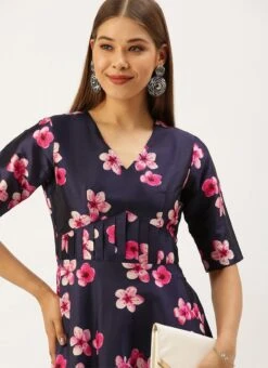 Blue Printed Art Silk Fit And Flare Dress After Six Wear -Indo Clothing Shop Blue Printed Art Silk Fit And Flare Dress DRBS02203484 rrc3