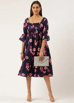 Blue Printed Art Silk Dress Festive Wear 10 Blue Printed Art Silk Dress Festive Wear -Indo Clothing Shop Blue Printed Art Silk Maxi Dress DRBS02205037 u