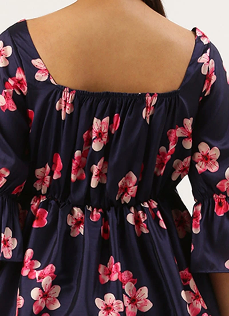 Blue Printed Art Silk Dress Festive Wear 6 Blue Printed Art Silk Dress Festive Wear - Image 6