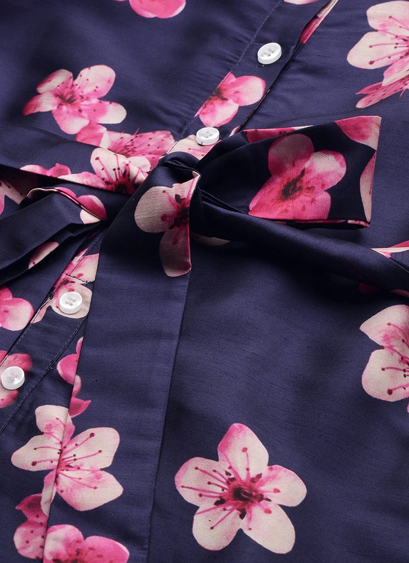 Blue Printed Art Silk Shirt Dress After Six Wear 5 Blue Printed Art Silk Shirt Dress After Six Wear - Image 5