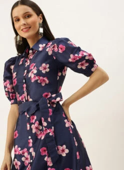 Blue Printed Art Silk Shirt Dress After Six Wear 13 Blue Printed Art Silk Shirt Dress After Six Wear -Indo Clothing Shop Blue Printed Art Silk Shirt Dress DRBS02205850 rrc2