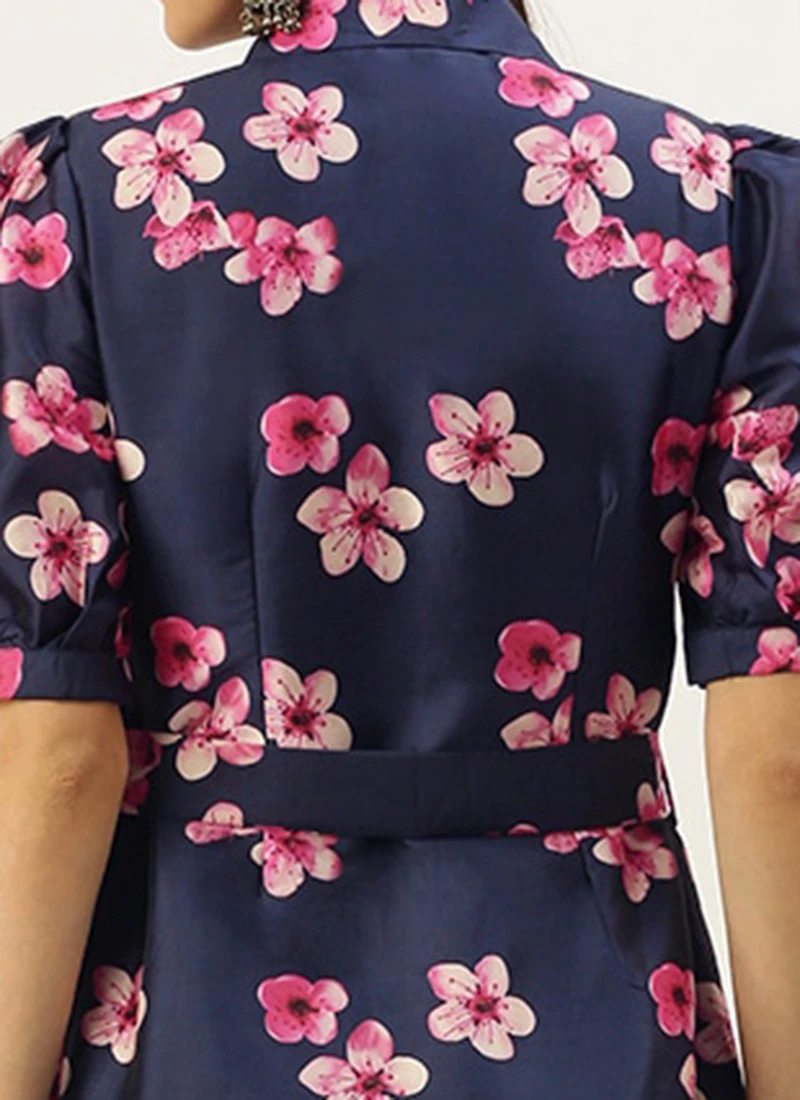 Blue Printed Art Silk Shirt Dress After Six Wear 7 Blue Printed Art Silk Shirt Dress After Six Wear - Image 7