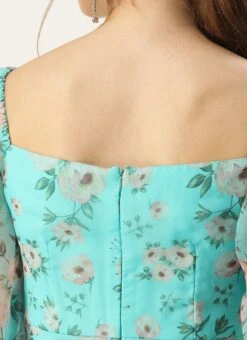 Blue Printed Organza Maxi Dress Festive Wear 13 Blue Printed Organza Maxi Dress Festive Wear -Indo Clothing Shop Blue Printed Organza Maxi Dress DRBS02305201 rrc2