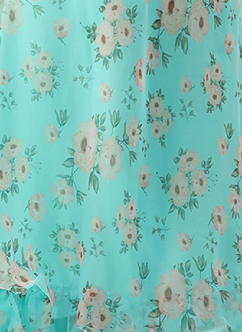 Blue Printed Organza Maxi Dress Festive Wear 8 Blue Printed Organza Maxi Dress Festive Wear - Image 8