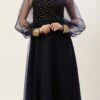 Blue Velvet Embroidered Dress With Cape Party Wear