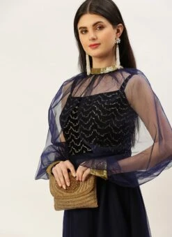 Blue Velvet Embroidered Dress With Cape Party Wear Festive Wear 11 Blue Velvet Embroidered Dress With Cape Party Wear Festive Wear -Indo Clothing Shop Blue Velvet Embroidered Dress With Cape DRBS02211229 rrc1 1