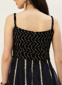 Blue Velvet Embroidered Gown With Dupatta Party Wear -Indo Clothing Shop Blue Velvet Embroidered Gown With Dupatta IWBS02212536 rrc2