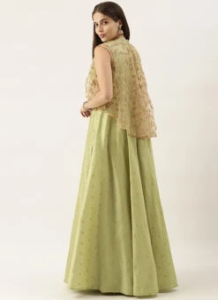 Ethnovog Pista Green Jacket Style Gown Party Wear -Indo Clothing Shop Bollywood Vogue Custom Made Jacket Style Gown IWBV01904923 b