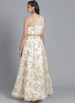 Ethnovog White One Shoulder Gown Party Wear 9 Ethnovog White One Shoulder Gown Party Wear -Indo Clothing Shop Bollywood Vogue Customised White One Shoulder Gown IWBV01903799 b