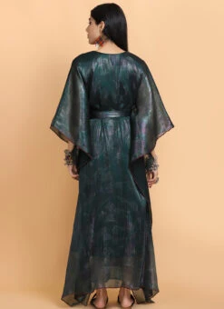Bottle Green Handpainted Kaftan Set Party Wear -Indo Clothing Shop Bottle Green Handpainted Kaftan set KFDASCT142 b