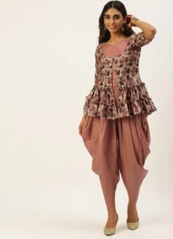 Brown Dhoti Jumpsuit With Embroidered Jacket Festive Wear Party Wear -Indo Clothing Shop Brown Dhoti Jumpsuit With Embroidered Jacket IWBS02208540 u