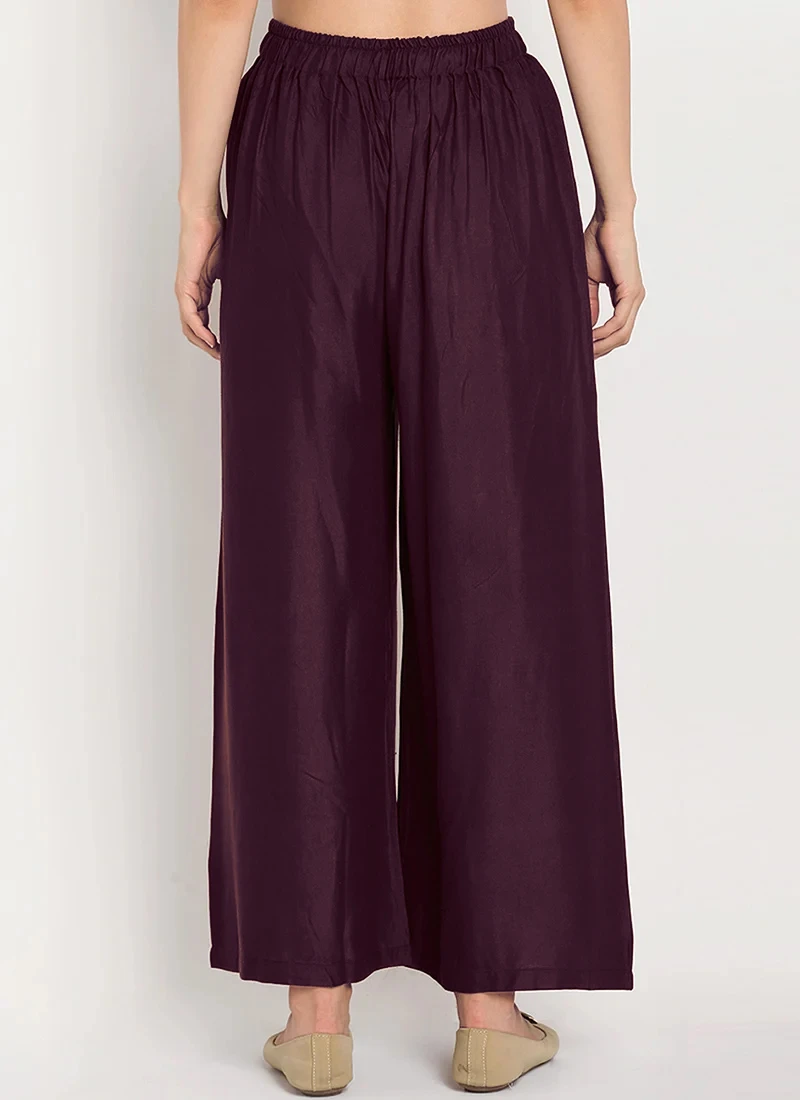 Wine Rayon Palazzo Pant Work Wear 4 Wine Rayon Palazzo Pant Work Wear - Image 4