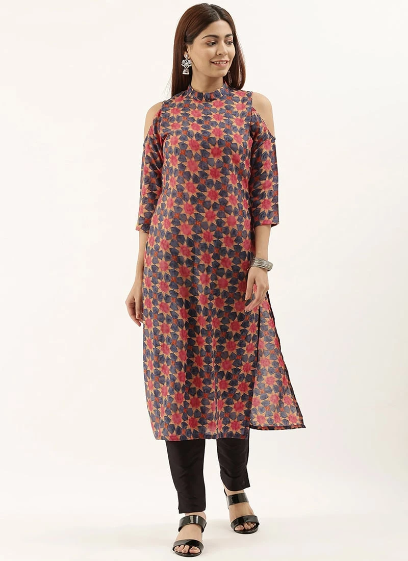 Collar Neck Multicoloured Straight Pant Kurta Set After Six Wear 3 Collar Neck Multicoloured Straight Pant Kurta Set After Six Wear - Image 3