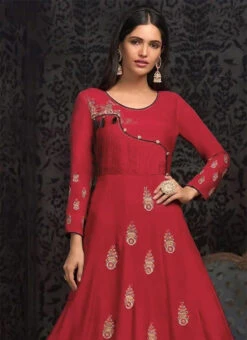 Coral Red Embroidered Anarkali Gown Party Wear -Indo Clothing Shop Coral Red Embroidered Anarkali Gown BGWSLI1603 b