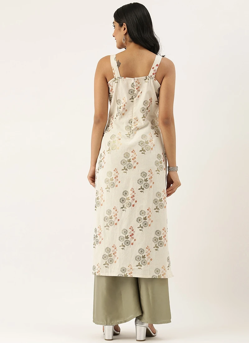 Cream Cotton N Olive Green Kurta Sets After Six Wear 4 Cream Cotton N Olive Green Kurta Sets After Six Wear - Image 4