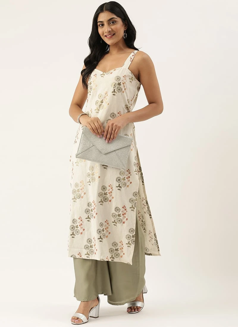 Cream Cotton N Olive Green Kurta Sets After Six Wear 3 Cream Cotton N Olive Green Kurta Sets After Six Wear - Image 3