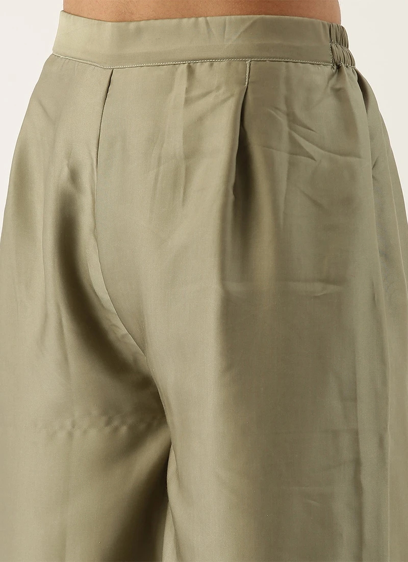 Cream Cotton N Olive Green Kurta Sets After Six Wear 6 Cream Cotton N Olive Green Kurta Sets After Six Wear - Image 6