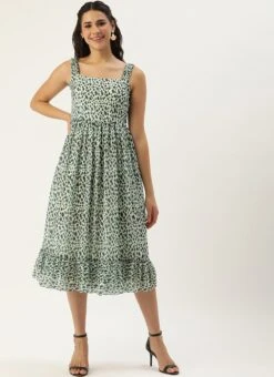 Cream Digital Printed Georgette Flared Dress Party Wear 10 Cream Digital Printed Georgette Flared Dress Party Wear -Indo Clothing Shop Cream Digital Printed Georgette Flared Dress DRBS02209821 u