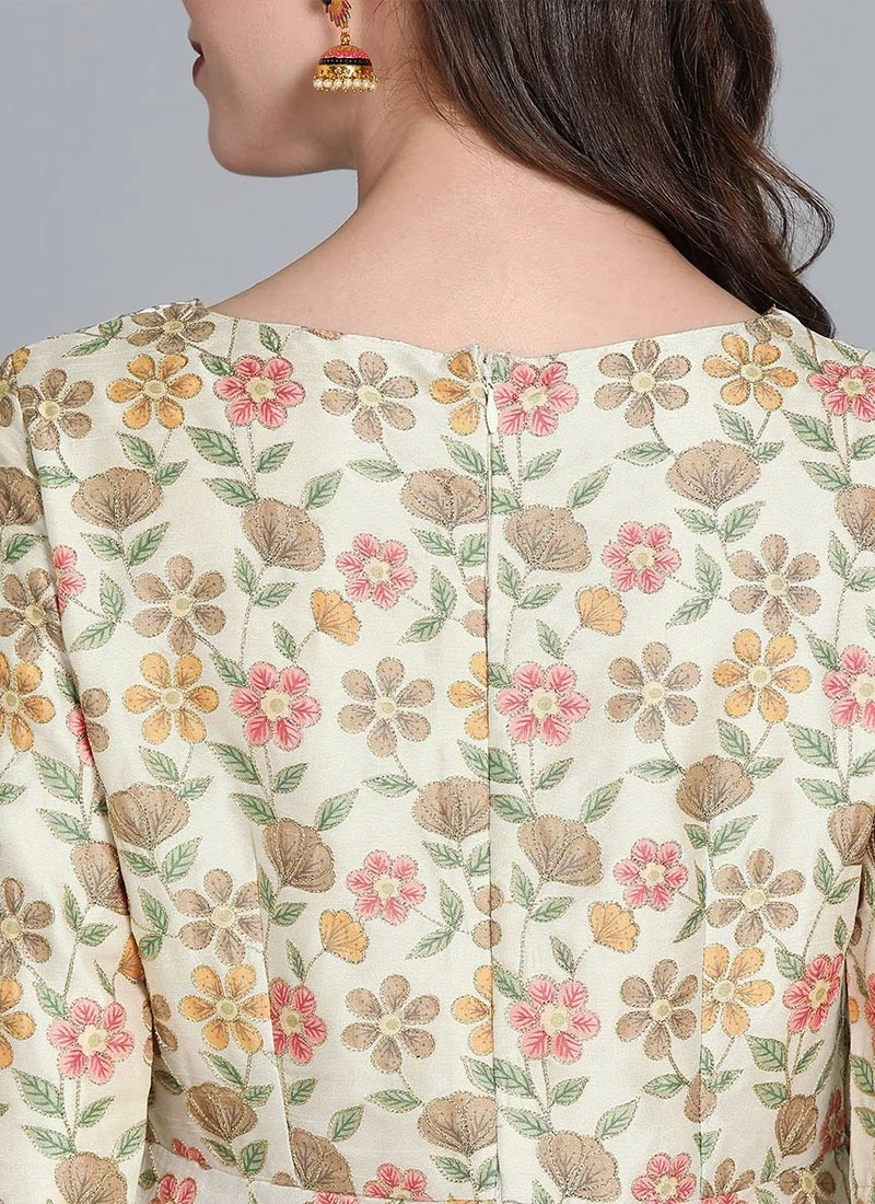 Cream Embroidered Kurta N Wide Leg Pant Festive Wear 6 Cream Embroidered Kurta N Wide Leg Pant Festive Wear - Image 6