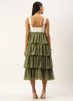 Cream Embroidered Layered Dress Party Wear -Indo Clothing Shop Cream Embroidered Layered Dress DRBS02209666 b