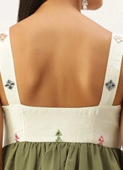 Cream Embroidered Layered Dress Party Wear -Indo Clothing Shop Cream Embroidered Layered Dress DRBS02209666 rrc2