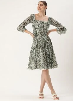 Cream Georgette Digital Printed Dress Party Wear -Indo Clothing Shop Cream Georgette Digital Printed Dress DRBS02209615 u