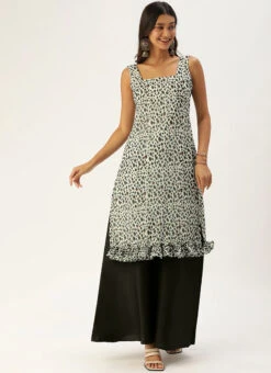 Cream N Black Georgette Digital Print Kurta Set After Six Wear -Indo Clothing Shop Cream N Black Georgette Digital Print Kurta Set KSBS02104190 u