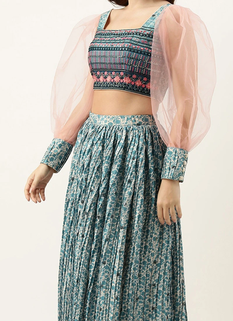 Skirt From Cream N Blue Printed Chinon Skirt Set After Six Wear 1 Skirt From Cream N Blue Printed Chinon Skirt Set After Six Wear