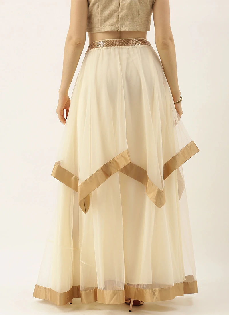 Cream Net N Beige Handkerchief Skirt Festive Wear 4 Cream Net N Beige Handkerchief Skirt Festive Wear - Image 4