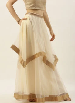 Cream Net N Beige Handkerchief Skirt Festive Wear