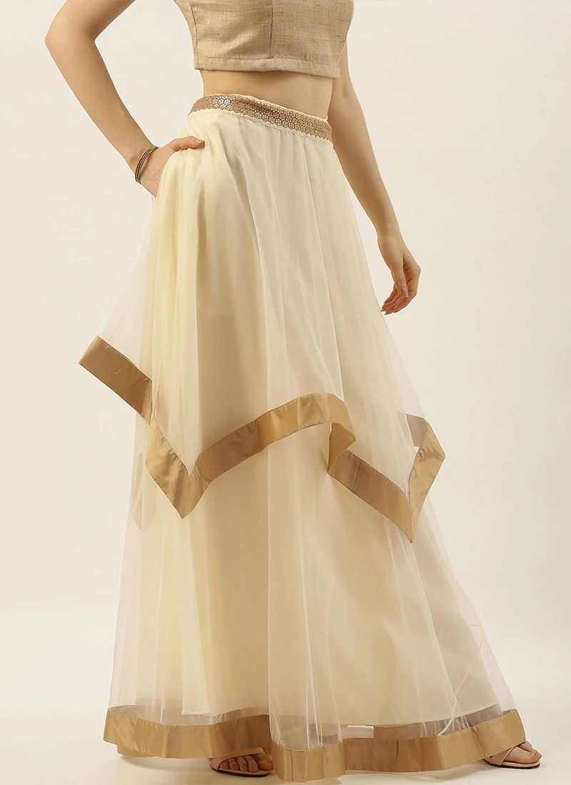 Cream Net N Beige Handkerchief Skirt Festive Wear 1 Cream Net N Beige Handkerchief Skirt Festive Wear