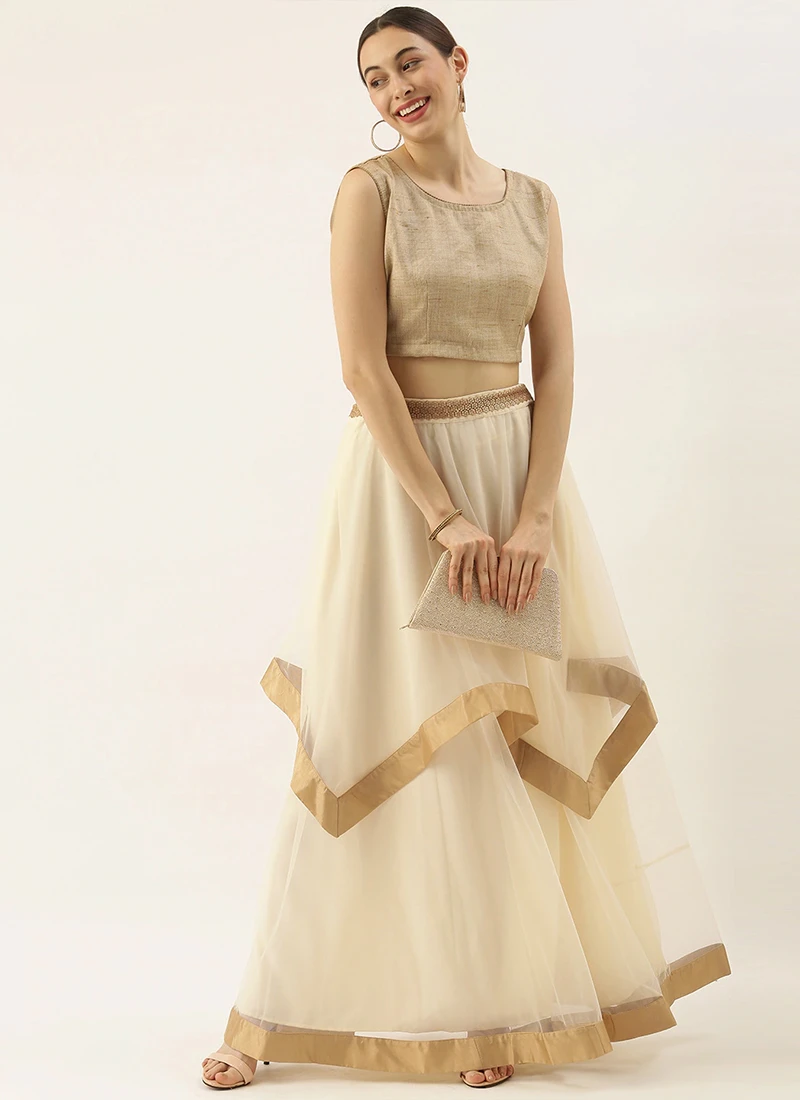 Cream Net N Beige Handkerchief Skirt Festive Wear 3 Cream Net N Beige Handkerchief Skirt Festive Wear - Image 3