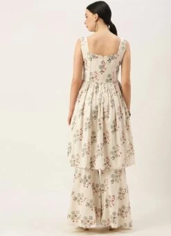 Cream Printed Kurta N Gharara Set Festive Wear -Indo Clothing Shop Cream Printed Kurta N Gharara Set KSBS02108665 b