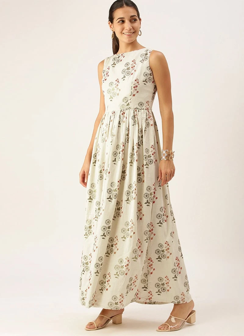 Cream Silk Cotton Ankle Length Dress After Six Wear 3 Cream Silk Cotton Ankle Length Dress After Six Wear - Image 3