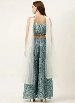 Bottom From Cream And Blue Printed N Embroidered Set After Six Wear -Indo Clothing Shop Cream and Blue Printed N Embroidered Set IWBS02301010 b 1