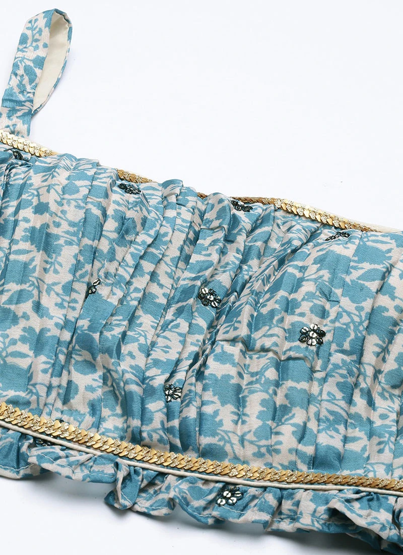 Dupatta From Cream And Blue Printed N Embroidered Set After Six Wear 5 Dupatta From Cream And Blue Printed N Embroidered Set After Six Wear - Image 5