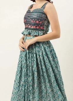 Skirt From Cream And Blue Printed N Embroidered Skirt Set After Six Wear